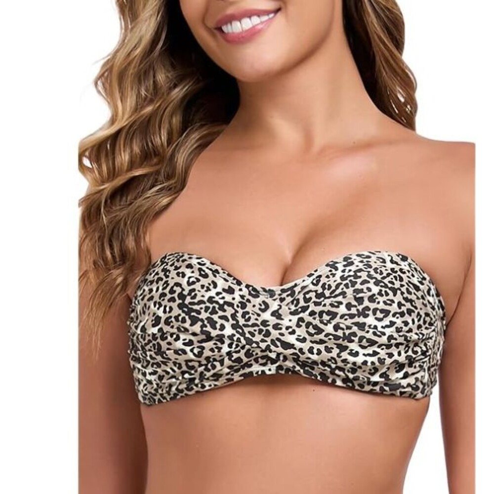 NWT Ocean Blues Leopard Bandeau Bikini Top Womens Medium Padded MISSING STRAP